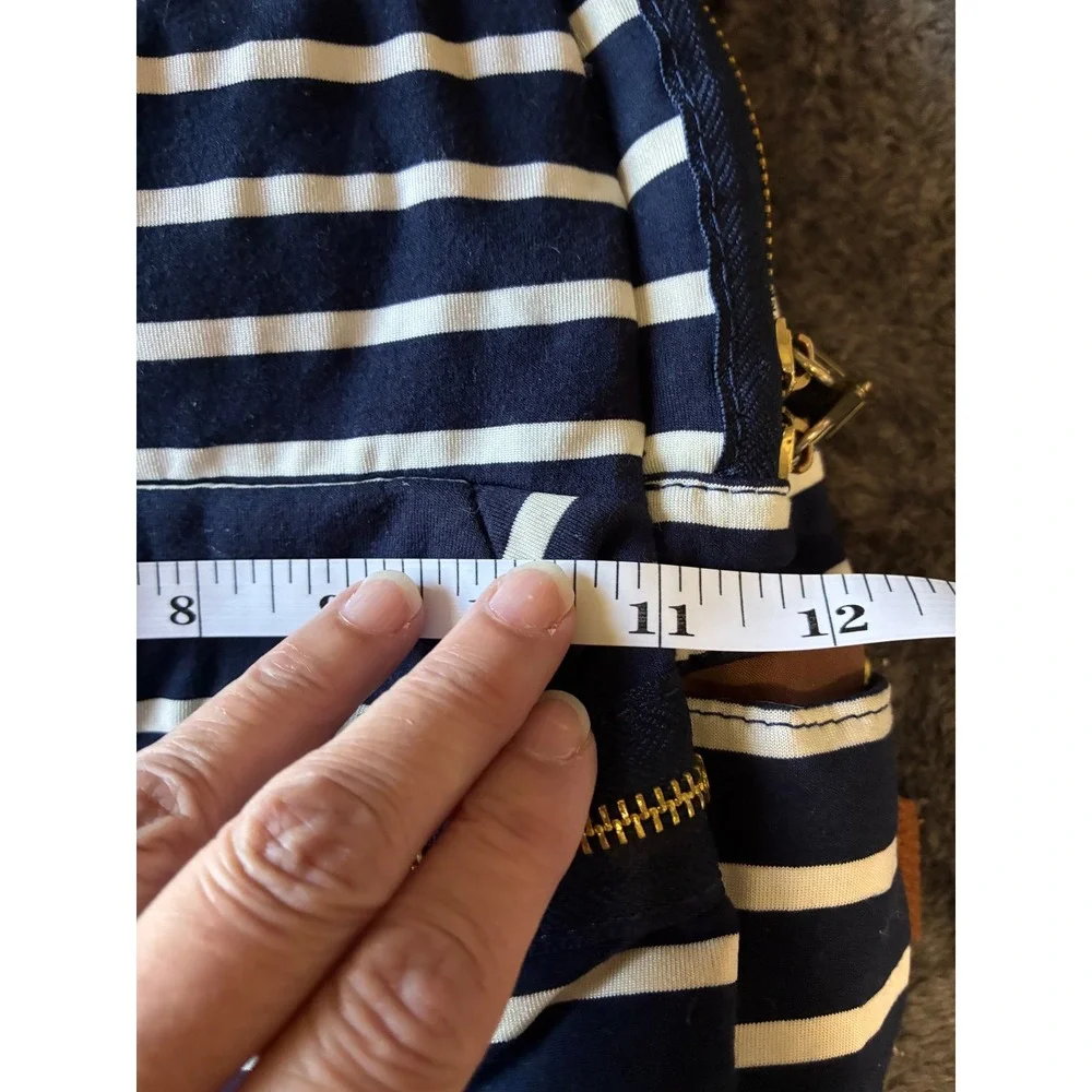Madden Girl Striped Canvas Backpack Navy White Gold Zip School Travel Bag